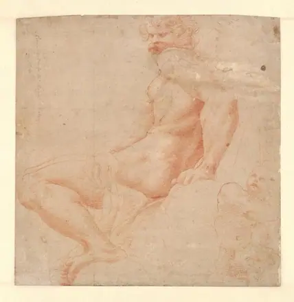 Correggio - Study of a Male Nude Reclining on a Rock and a Naked Boy, I 429 (PK)