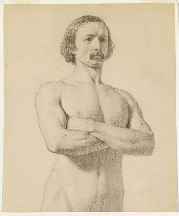 Ford Madox Brown - Male Nude - Academic nude Study, half-length with Moustache and Arms folded - Google Art Project — Ford Madox Brown
