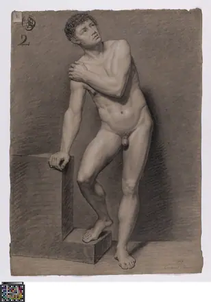 Academische studie naar levend model, staand mannelijk naakt, 1806, Emmanuel Bogaert, Musea Brugge, 0016.GRO0125.II — Emmanuel Bogaert