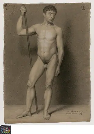 Academische studie naar levend model, staand mannelijk naakt, 1811, Joannes Lernous, Musea Brugge, 0016.GRO0154.II