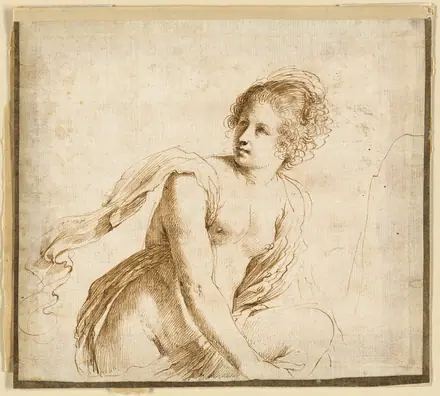 Female Nude Turning Towards Left, Clasping Knee — Follower of Guercino