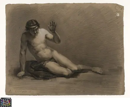 Academische studie naar levend model, liggend mannelijk naakt, 1853, Henri Verstraete, Musea Brugge, 0016.GRO0244.II — Henri Verstraete