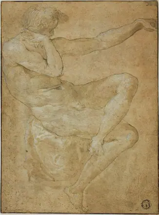 Seated Male Nude with Outstretched Left Arm — Unknown artist