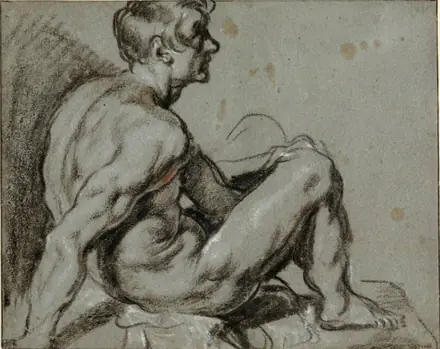 Jacob Jordaens (Attr) - Study of a nude man seated in profile to the right — Attributed to Jacob Jordaens