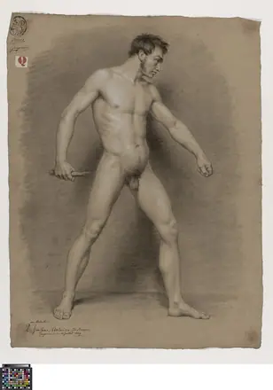 Academische studie naar levend model, staand mannelijk naakt, 1839, Antoon L. Joostens, Musea Brugge, 0016.GRO0225.II