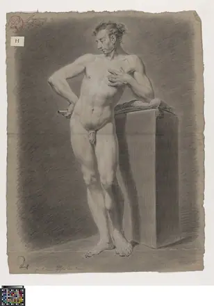 Academische studie naar levend model, staand mannelijk naakt, 1786, Guillielmus Petrus Geysen, Musea Brugge, 0014.GRO0085.II