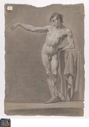 Academische studie naar levend model, staand mannelijk naakt, 1784, Joannes Riethage, Musea Brugge, 0016.GRO0079.II — Joannes Riethage