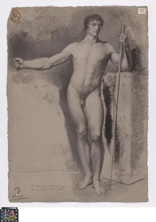 Academische studie naar levend model, staand mannelijk naakt, 1800, Rochus Serneels, Musea Brugge, 0016.GRO0111.II