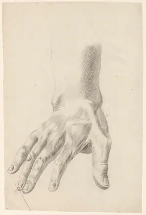 Academiestudie naar een gips van een antiek beeld detailstudie van een hand, RP-T-1988-42 — Unknown artist