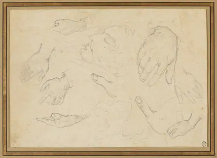 Etudes de mains et visage, PPD5727 — Théodore Attribué à Géricault