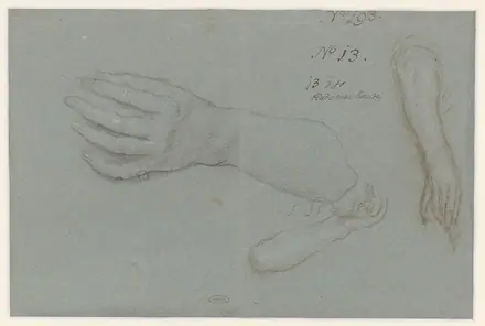 Een grote en twee kleine studies van een hand met onderarm, RP-T-00-452(V) — Unknown artist