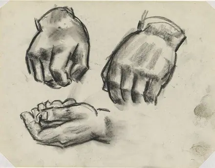 Blad met drie studies van handen Zonder titel, RP-T-2010-43-358 — Unknown artist