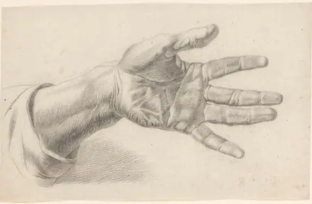 Academiestudie naar een gips van een antiek beeld detailstudie van een hand, RP-T-1988-40 — Unknown artist