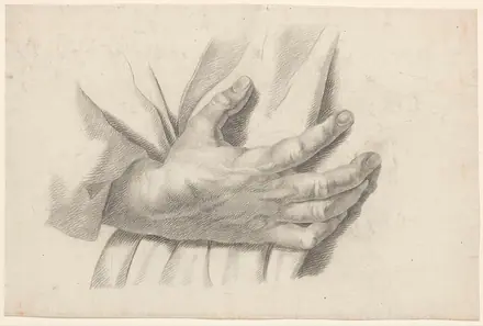 Academiestudie naar een gips van een antiek beeld detailstudie van een hand, RP-T-1988-39 — Unknown artist