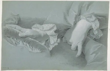 Etude de mains pour le portrait du comte Sinzendorf, d'après Rigaud, DDUT1096 — Johann Georg Wille