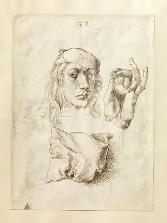 Self-portrait, Study of a Hand and a Pillow (recto); Six Studies of Pillows (verso) MET DP282110 — Albrecht Dürer