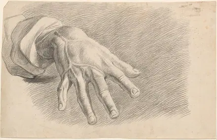 Academiestudie naar een gips van een antiek beeld detailstudie van een hand, RP-T-1988-41 — Unknown artist