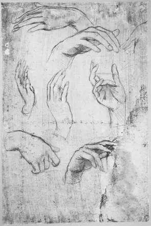Leonardo da Vinci - RCIN 912615, Studies of hands c.1480 — Leonardo da Vinci