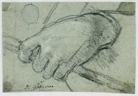 Drawing, Study- A left hand carrying a stick, 1725–1775 (CH 18118757) — Unknown artist