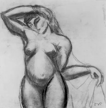 Figurstudie. Stående kvinde en face med et draperi — Emile Othon Friesz