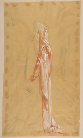 Drapery Study for Sainte-Clotilde (upper register); verso: Standing Soldier; (studies for wall paintings in the Chapel of Saint Remi, Sainte-Clotilde, Paris, 1858) — Isidore Pils