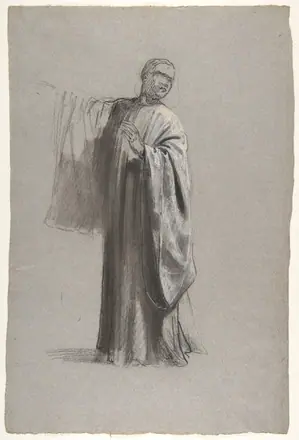 Drapery Study for a Cleric (lower register); verso:  Sleeve of a Cleric; (studies for wall paintings in the Chapel of Saint Remi, Sainte-Clotilde, Paris, 1858) — Isidore Pils