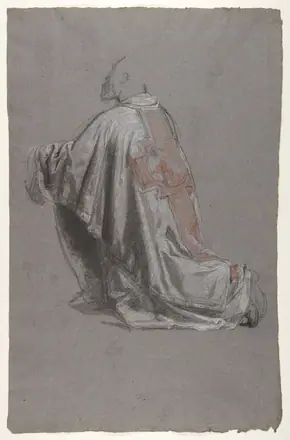 Drapery Study for a Bishop (lower register); verso:  Sketch of a sleeve; (studies for wall paintings in the Chapel of Saint Remi, Sainte-Clotilde, Paris, 1858) — Isidore Pils