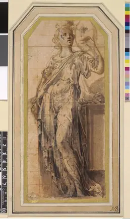 Parmigianino - A study of drapery for one of the canephori, Ff,1.85 — Parmigianino