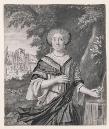 Portrait of a Woman near a Fountain, a Rose in Her Hand — Johan Thopas