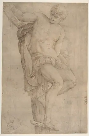 The Unrepentant Thief on the Cross, Study of a Child's Head at Lower Left, and of an Ear at Lower Right Border