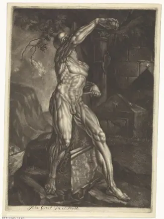 Anatomische voorstelling van een man die zich met een dolk in de zij steekt, RP-P-1906-3283 — Unknown artist