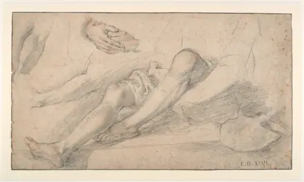 [PIEDI] Studies for a Seated Figure of a Man with a Shovel — Bernardino Poccetti