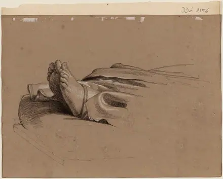 [PIEDI] Etude de pieds pour la Mort de la Vierge, Eglise Saint-Etienne du Mont (recto). Etude de personnage (verso). DDUT2156(1) — Alexandre-François Caminade