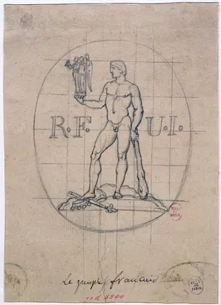 [PIEDI] Etude pour un dessin de filigrane le peuple foulant aux pieds les insignes de la royauté, D.3390