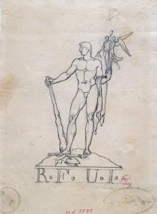 [PIEDI] Etude pour un dessin de filigrane le peuple foulant aux pieds les insignes de la royauté, D.3388