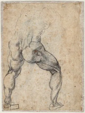 [SCHIENA] Michelangelo - Study for a standing male nude, seen from behind, A 023 verso — Michelangelo