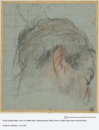 [SCHIENA] Barocci - Three-Quarter Back View of a Male Head. Superimposed Outline Study of Male Figure seen from the Back, D 1589 — Federico Barocci