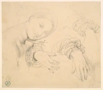 Sheet of Studies with the Head of the Fornarina and Hands of Madame de Senonnes — Jean Auguste Dominique Ingres