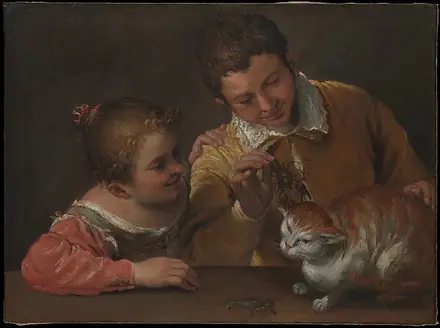 Two Children Teasing a Cat — Annibale Carracci