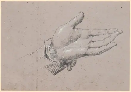 Studie af en venstre hånd, anvendt i helfigursportrættet af Frederik den sjette som Kronprins fra 1786 på Amalienborg