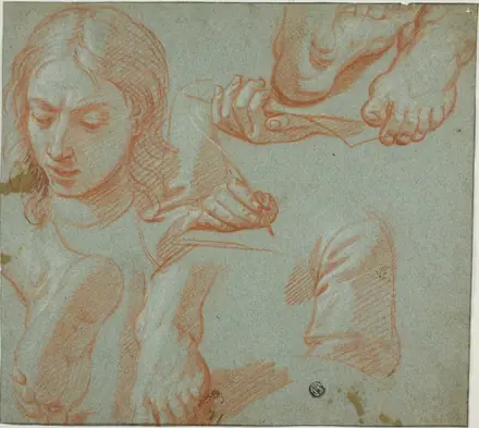 Sketches of Head, Hands, Shoulder, and Feet — Style of Agostino Masucci