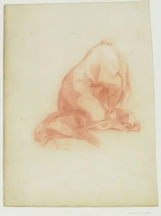 Contre-épreuve de l'étude de drapé pour la fillette vue à mi-corps de profil à gauche : dessin / Charles Le Brun