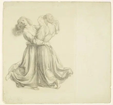 The Bower Meadow - Drapery Study for the Two Girls dancing — Dante Gabriel Rossetti