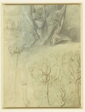 Mantegna - Verso Studies of drapery and figures c.1500, RCIN 912795 — Andrea Mantegna