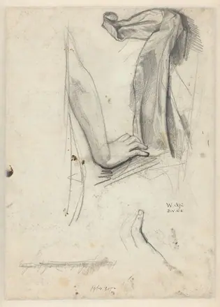 Draperiestudie en studie van een arm, RP-T-1964-305(V) — Unknown artist