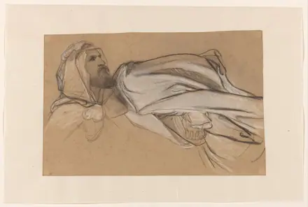 Studies voor de Prediking van Johannes de Doper in de woestijn mannenkop en draperiestudie van een zittende figuur, RP-T-1989-143(R) — Unknown artist