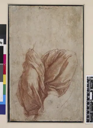 Raphael - Verso Drapery study for the lower half of a seated figure, 1953,1010.1 — Raphael