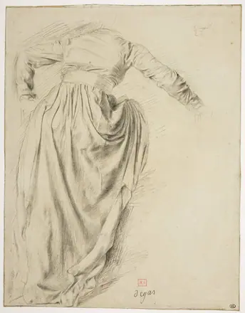 Degas - Etude de draperie pour une femme de dos, montant dans un char, RF 15515, Recto — Edgar Degas