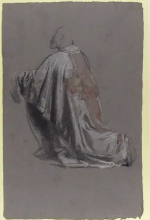 Drapery Study for a Bishop (lower register); verso: Sketch of a sleeve; (studies for wall paintings in the Chapel of Saint Remi, Sainte-Clotilde, Paris, 1858) — Isidore Pils