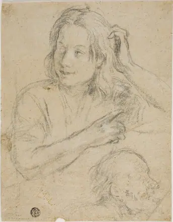 Boy with Hand on His Head and Profile of Old Man — Unknown artist